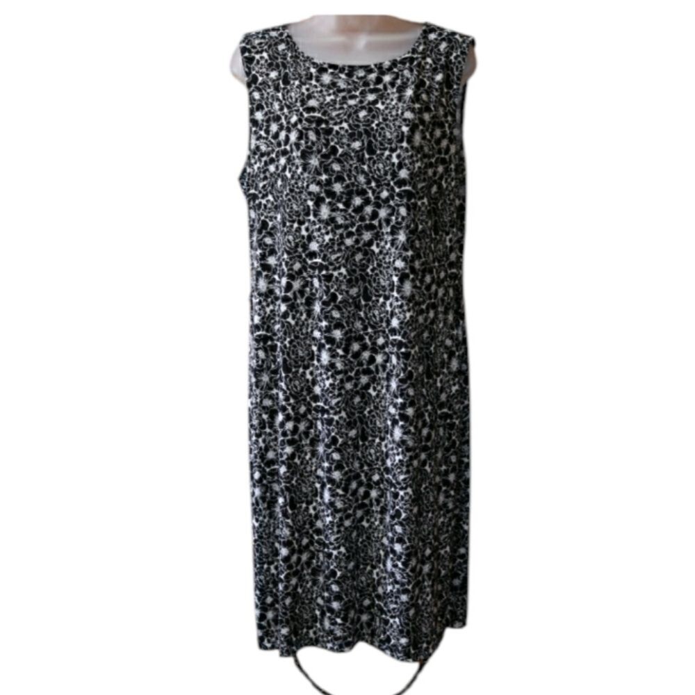Merona Black White Floral Sleeveless Dress Vintage Inspired Fit Flare Large